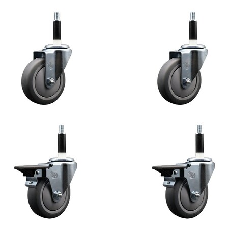Service Caster 4'' Thermoplastic Rubber Wheel Swivel 7/8'' Expanding Stem Caster Set 2 Brakes, 4PK SCC-EX20S414-TPRB-2-PLB-2-78
